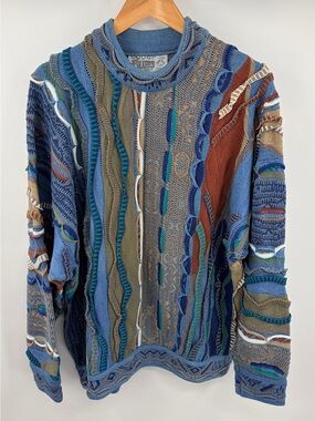 Coogi blues vintage 3D knit crewneck sweater blue earth tones men’s M 80s